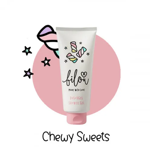 Гель для душа с ароматом малины и фруктового сладкого маршмеллоу Bilou Chewy Sweets Shower Gel, 200 мл