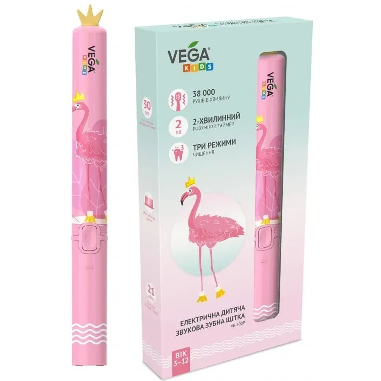 ЕЛЕКТРИЧНА ДИТЯЧА ЗВУКОВА ЗУБНА ЩІТКА Gum VEGA KIDS VK-500B - Рожева