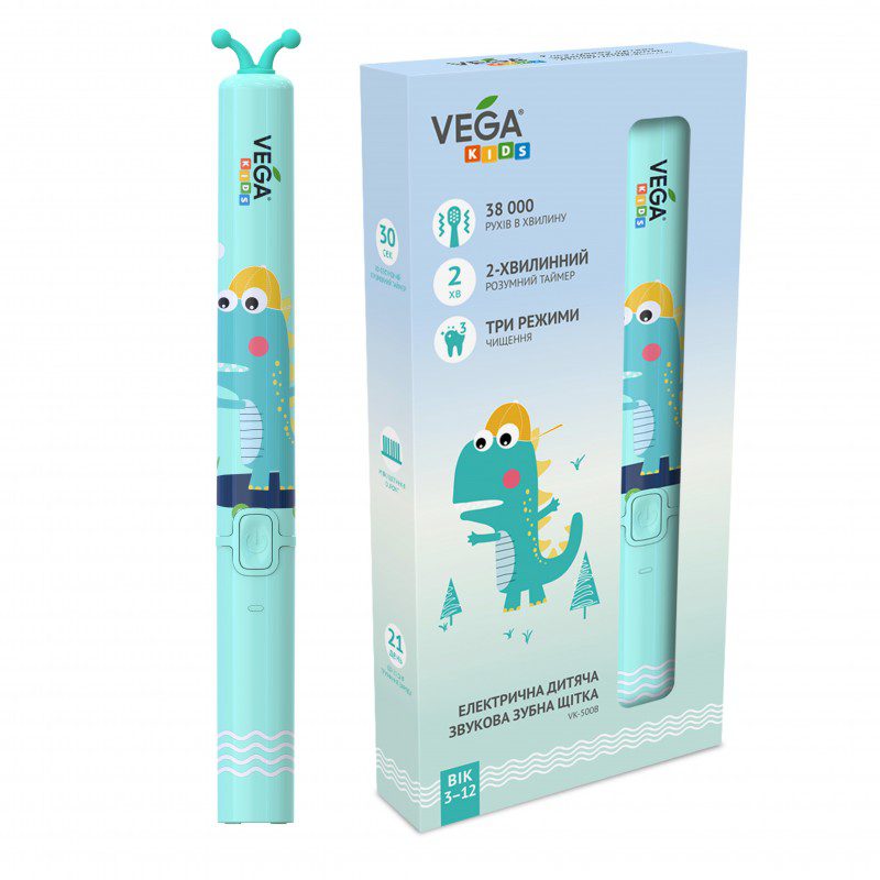 ЭЛЕКТРИЧЕСКАЯ ДЕТСКАЯ ЗВУКОВАЯ ЗУБНАЯ ЩЕТКА VEGA KIDS VK-500B - Голубая