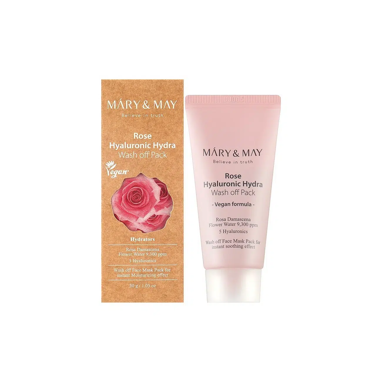 Зволожуюча глиняна маска з трояндою Mary and May Rose Hyaluronic Hydra Wash off Pack