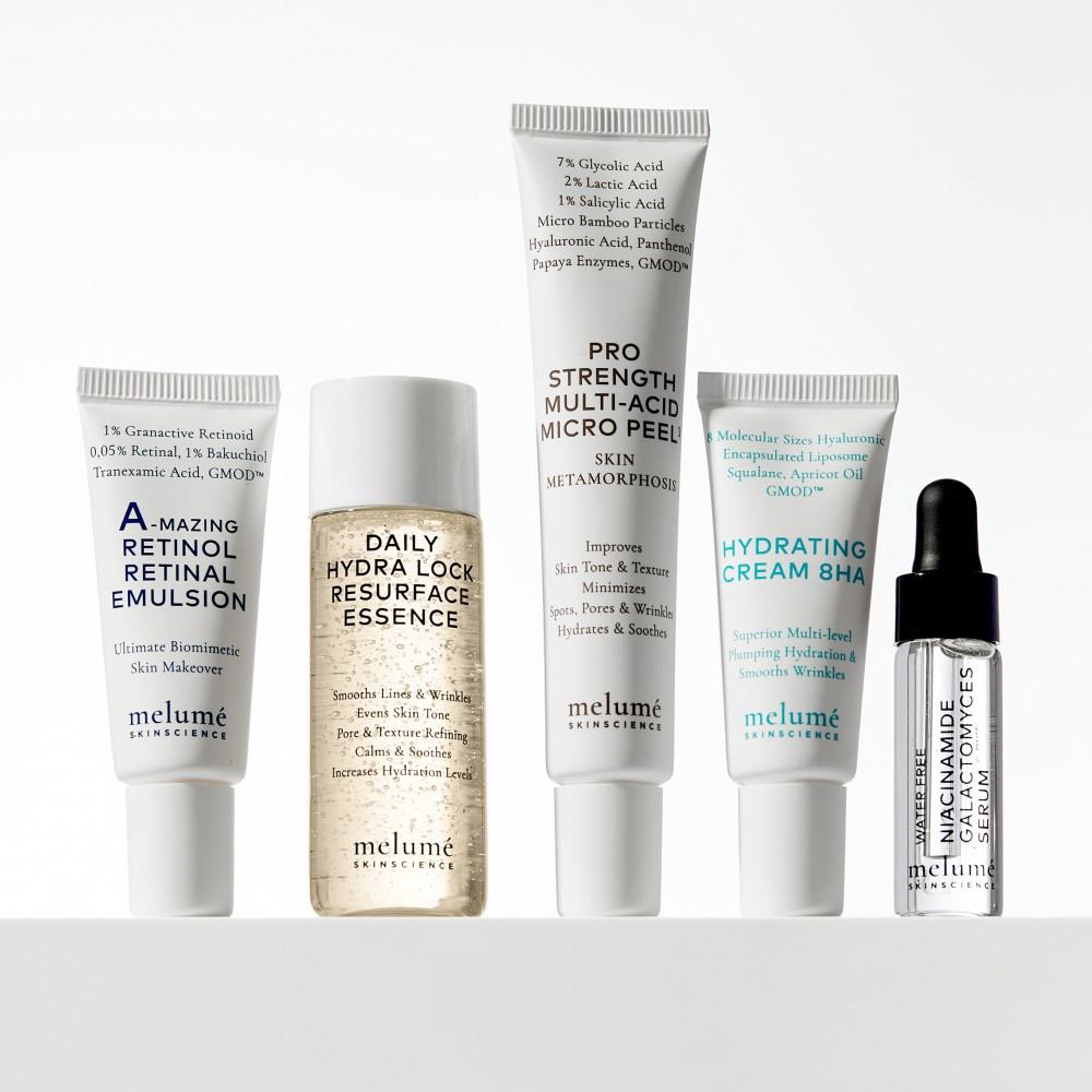 Стартовий набір з мініатюрами і косметичкою Melume Skinsational Starter Kit