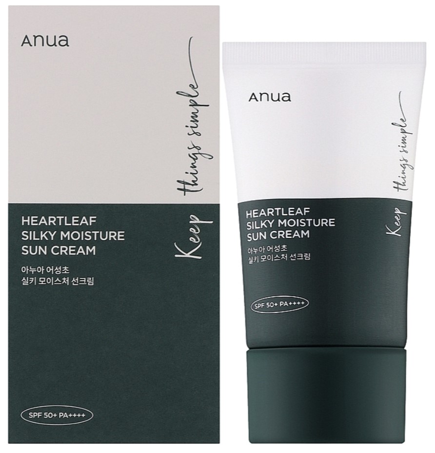 Солнцезащитный крем для чувствительной кожи, SPF 50+ PA++++ ANUA HEARTLEAF SILKY MOISTURE SUNSCREEN, 50мл