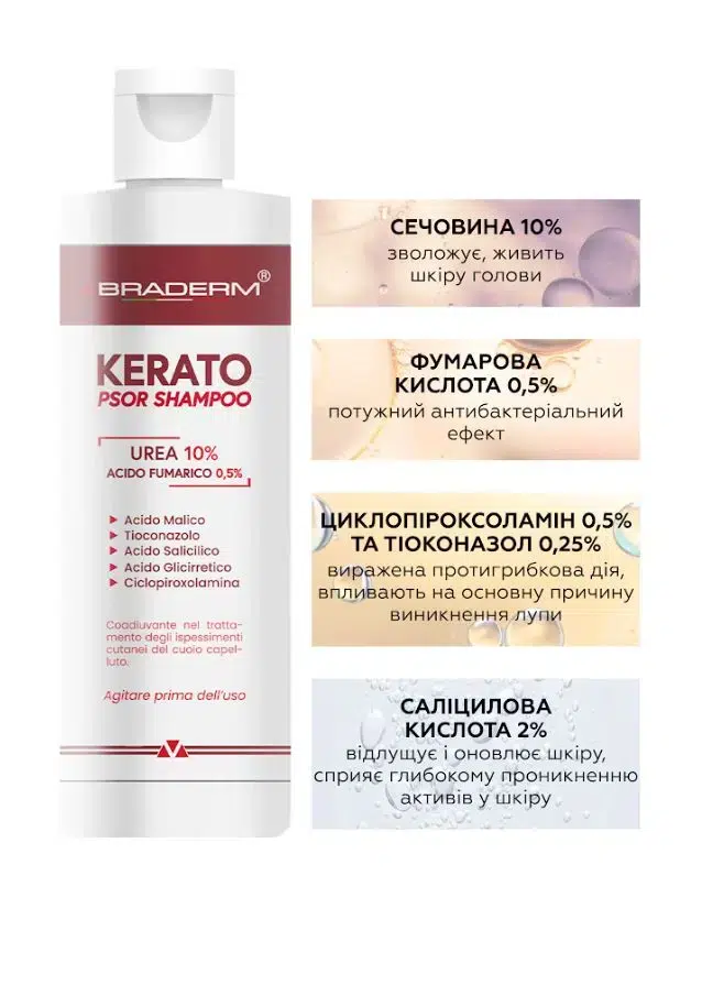 Лікувальний шампунь для шкіри голови Braderm Kerato Psor Shampoo, 150 мл