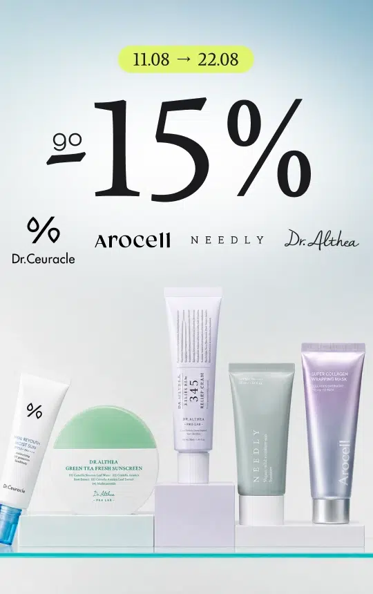Скидка до -15% на бренды Dr.Ceuracle, Needly, Arocell, Dr. Althea!
