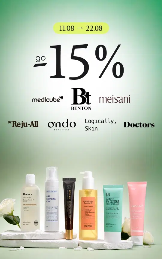 Знижка до -15% на бренди Medicube, Benton, Meisani, Doctors Theralogic, Dr.Reju-all, Ondo Beauty, Logically Skin!